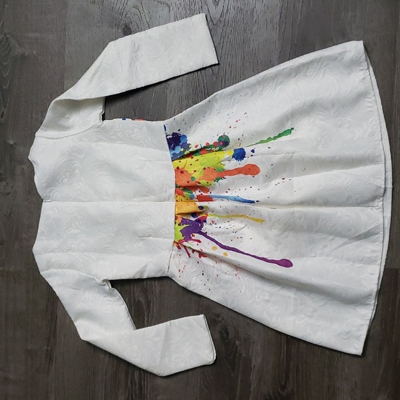 Kymidy Damask Paint Splatter Long Sleeve Girls Dress Sz 8 - Picture 5 of 10